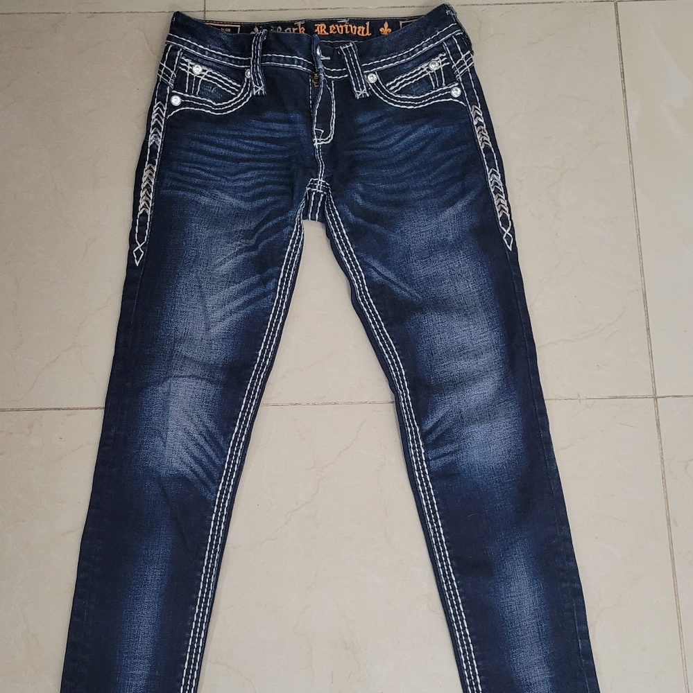 Dark Wash Rock Revival Skinny Jeans